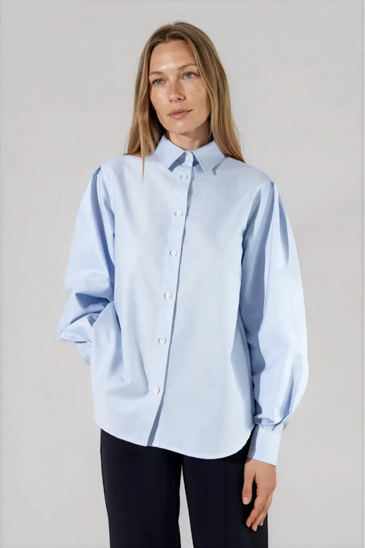 Chemise bleue manches ballon en coton - Isaure