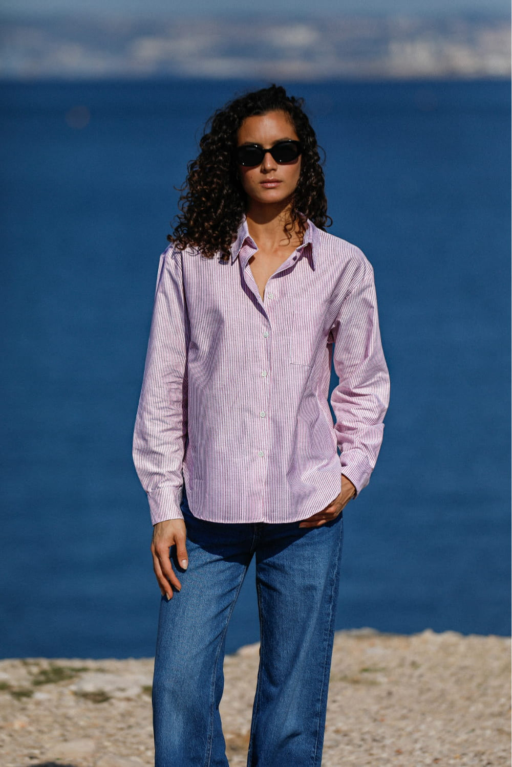 CHEMISE OVERSIZE EN COTON BIO - BILLIE - Rayé rouge/ blanc