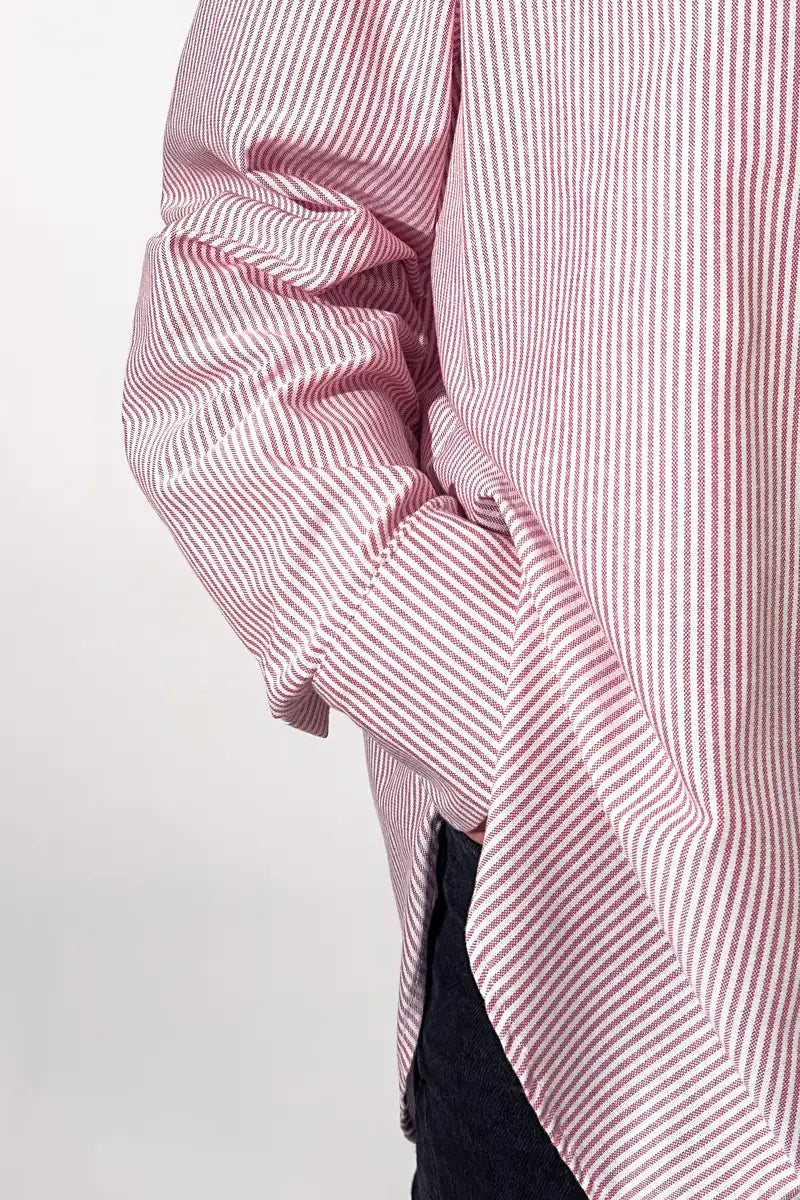 Chemise boyfriend rayée rouge et blanc détail - Huguet Paris