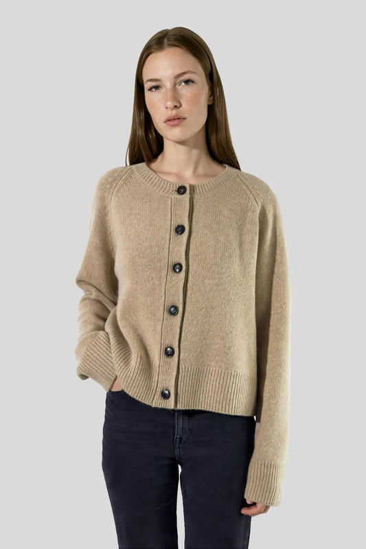 Cardigan en laine mérinos et laine de yak beige - Louise