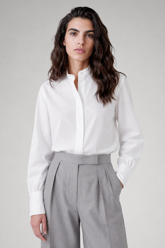 Chemise blanche col officier en popeline de coton - Giulia