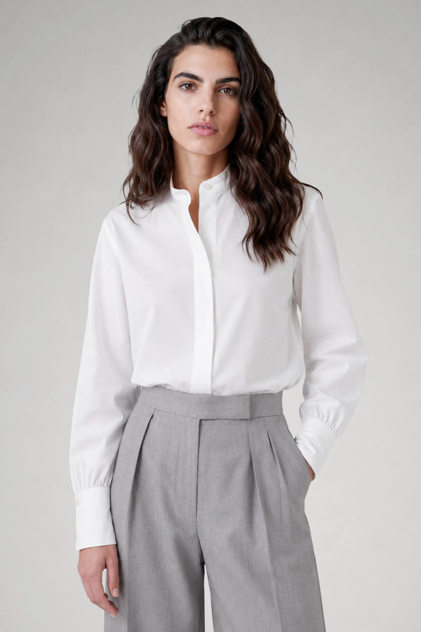 Chemise blanche col officier en popeline de coton - Giulia
