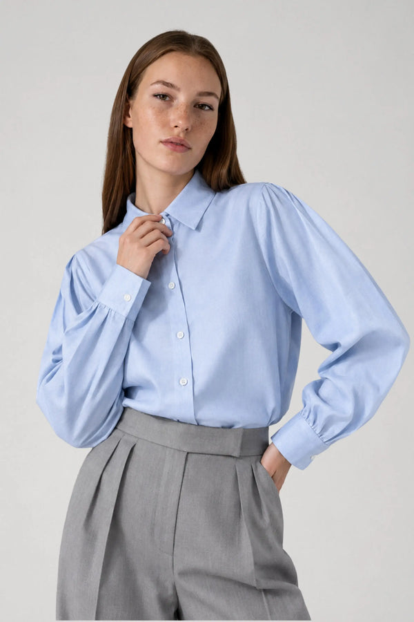 Chemise bleue manches ballon en coton - Isaure