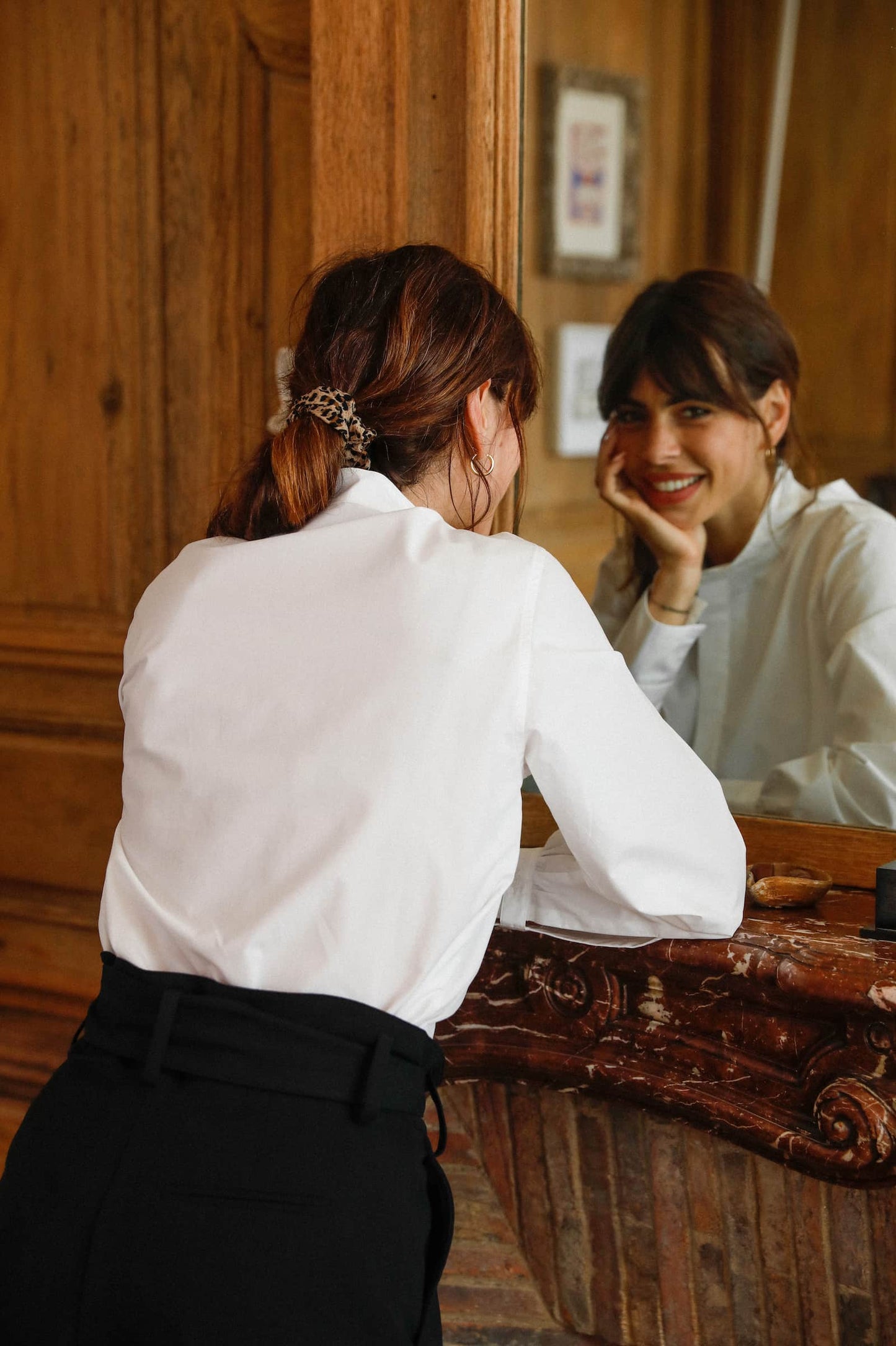 Chemise blanche col officier en popeline de coton bio - Giulia - Huguet Paris