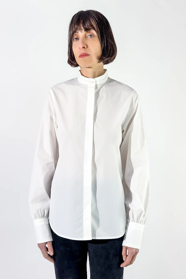 Chemise blanche col officier en popeline de coton - Giulia