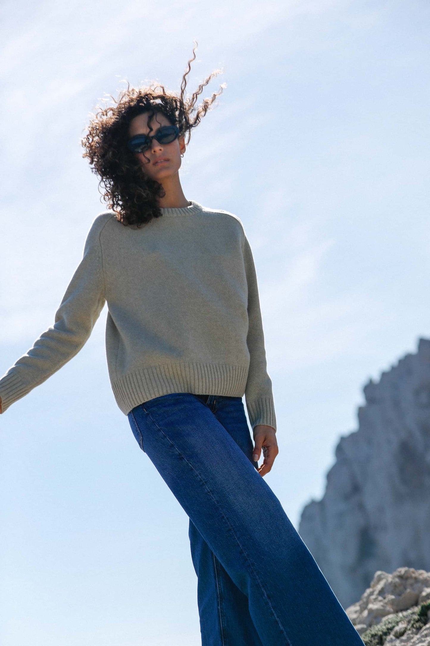 Pull femme col rond en laine mérinos extra fine vert amande