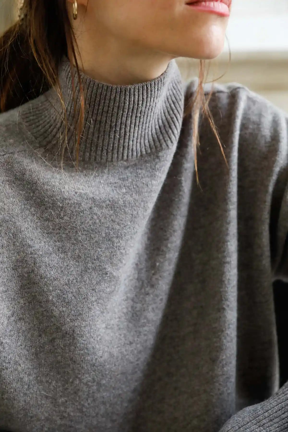 Pull col cheminée laine mérinos zoom col