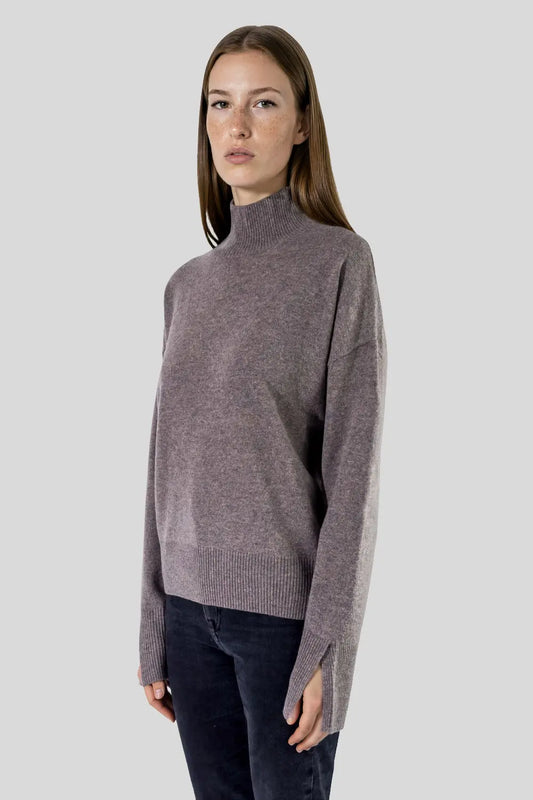 Pull col cheminée en laine mérinos taupe - Lana