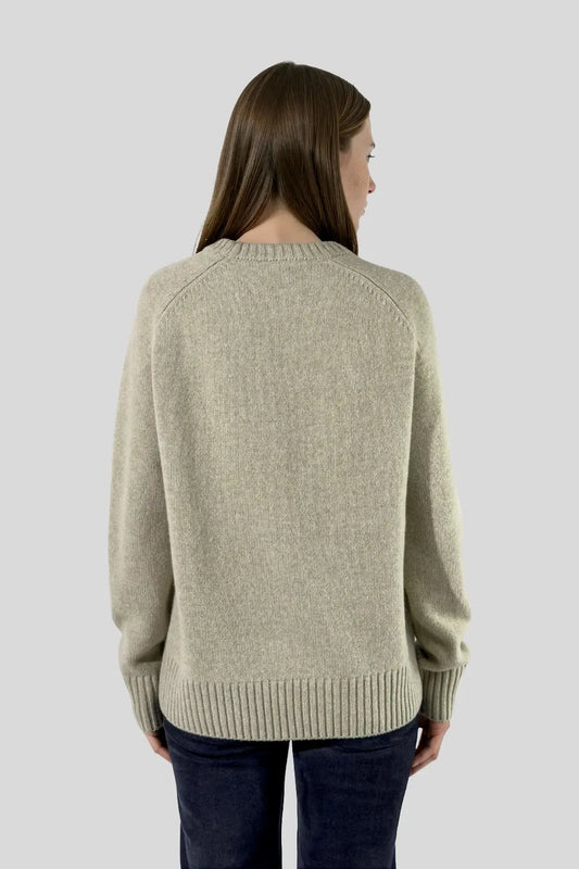 Pull col rond en laine mérinos vert amande - Cléo