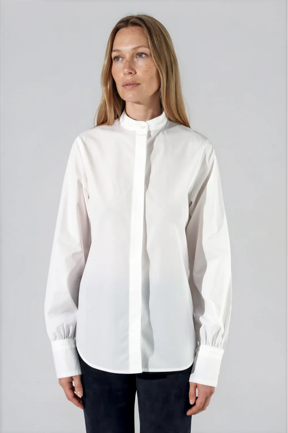 Chemise blanche col officier en popeline de coton - Giulia