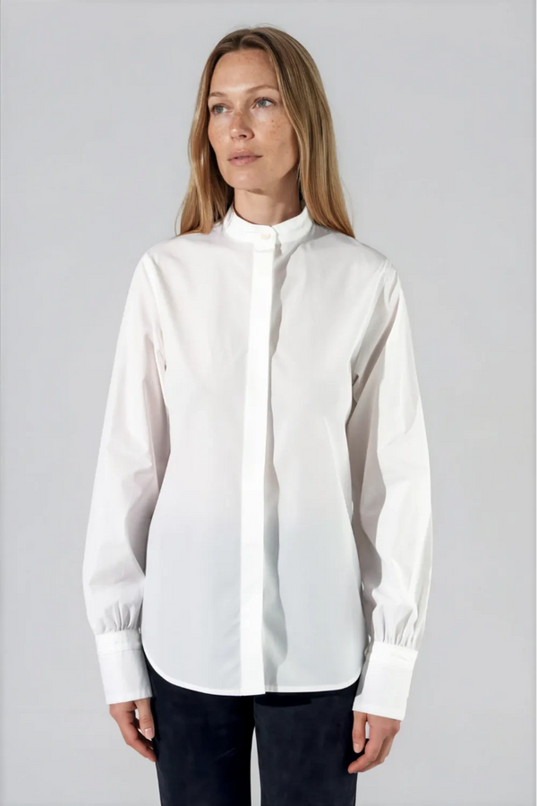 Chemise blanche col officier en popeline de coton - Giulia