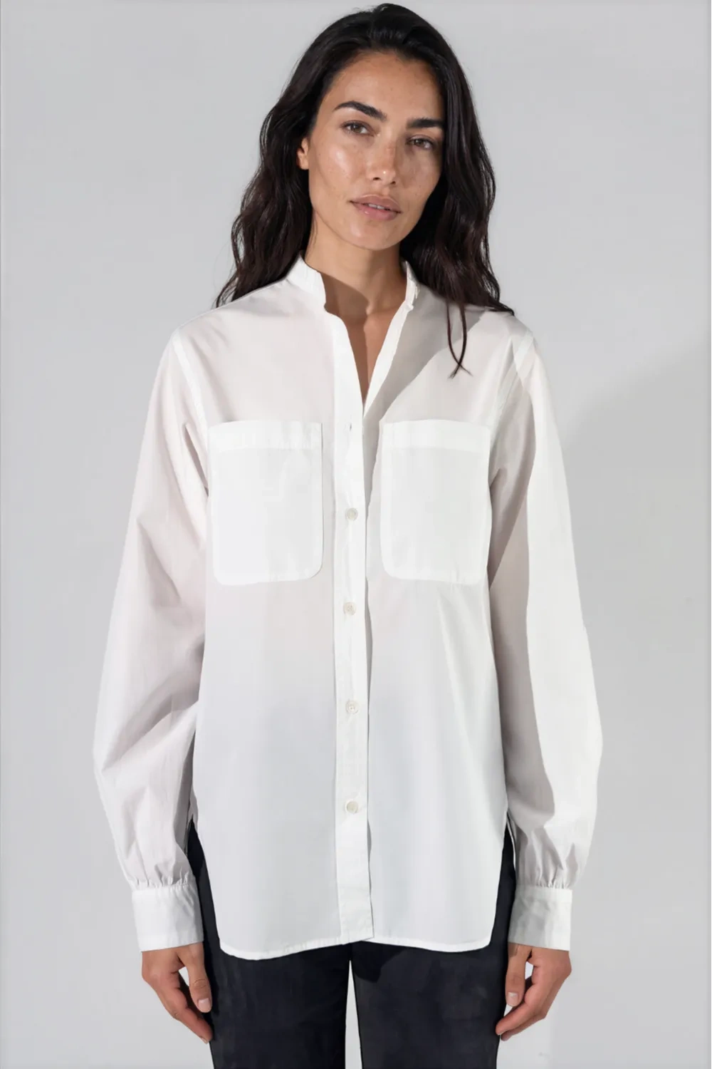 Chemise col officier en popeline de coton - Suzanne - Blanc