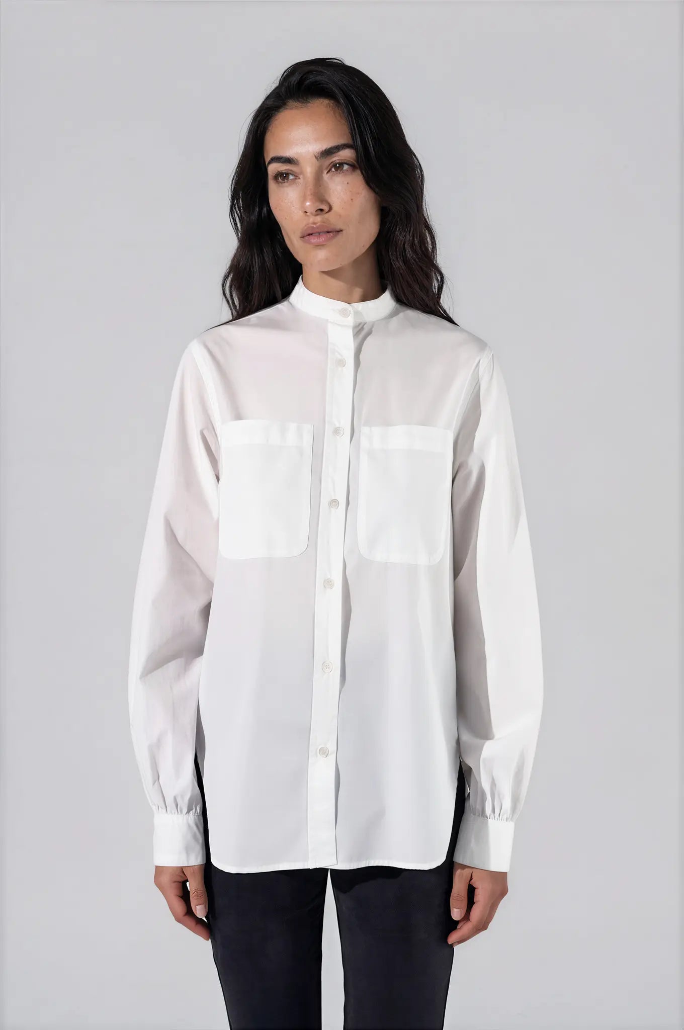 Chemise col officier en popeline de coton - Suzanne