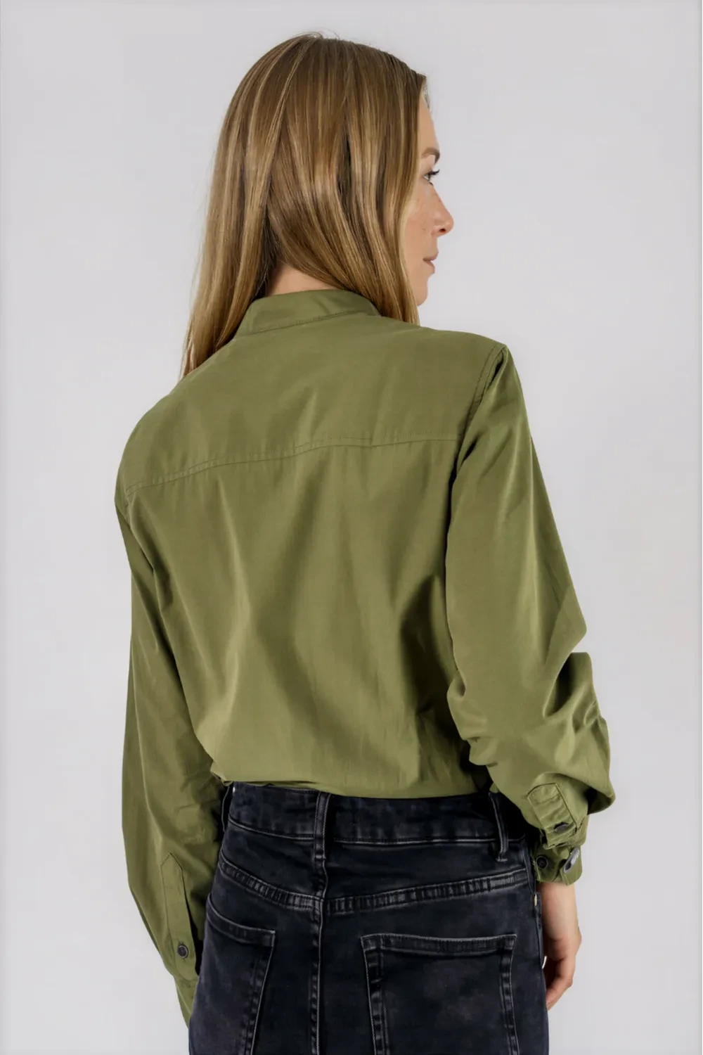 Chemise col officier kaki en popeline de coton - Ambre
