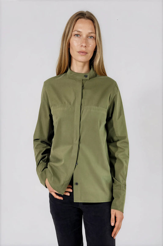 Chemise col officier kaki en popeline de coton - Ambre