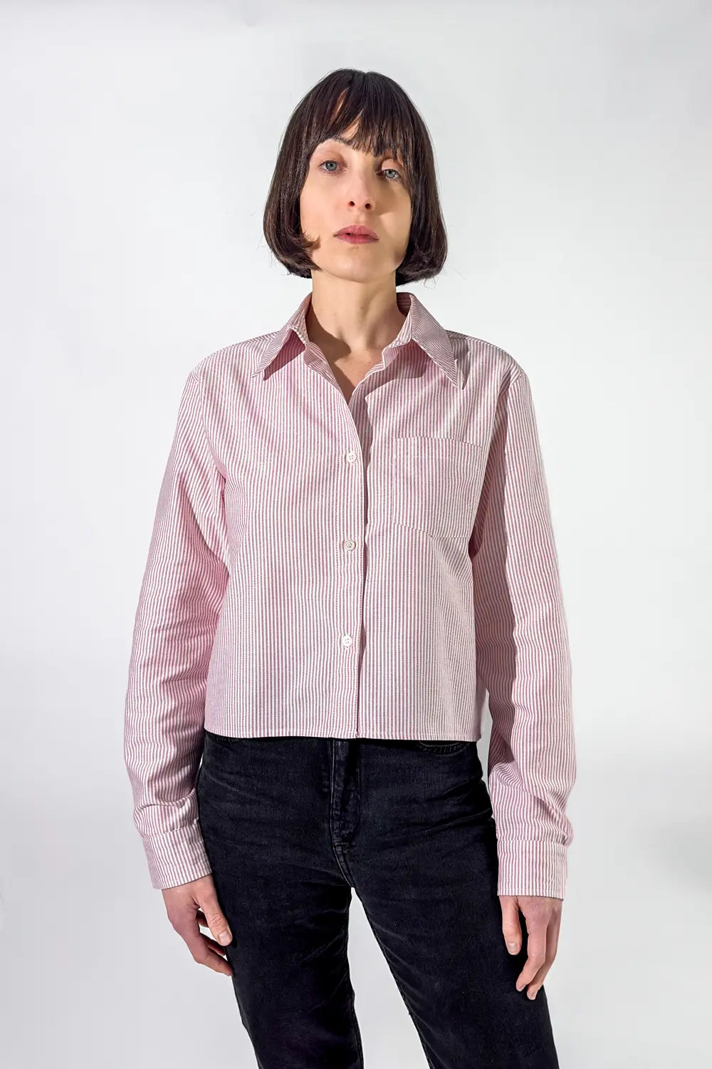 Chemise courte coton biologique rayé rouge face