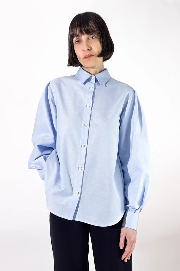 Chemise bleue manches ballon en coton - Isaure