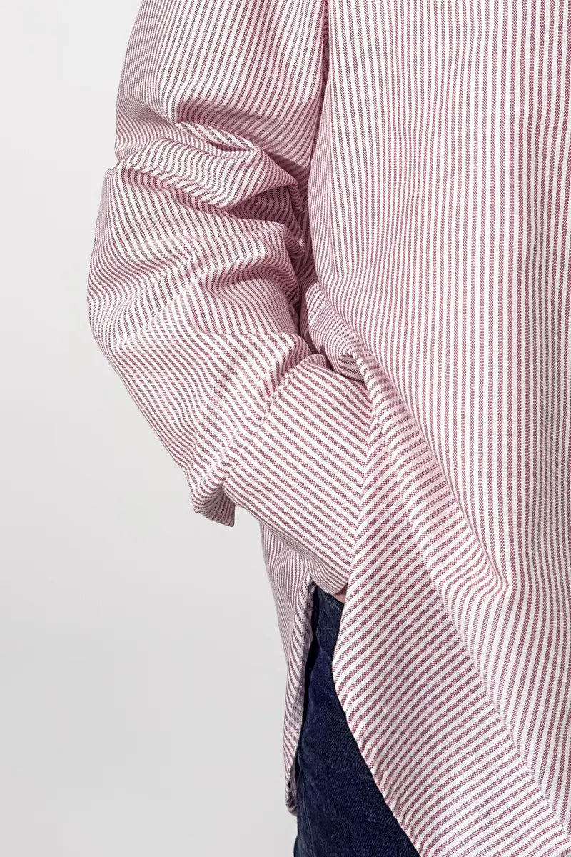 Chemise boyfriend rayée rouge et blanc détail - Huguet Paris