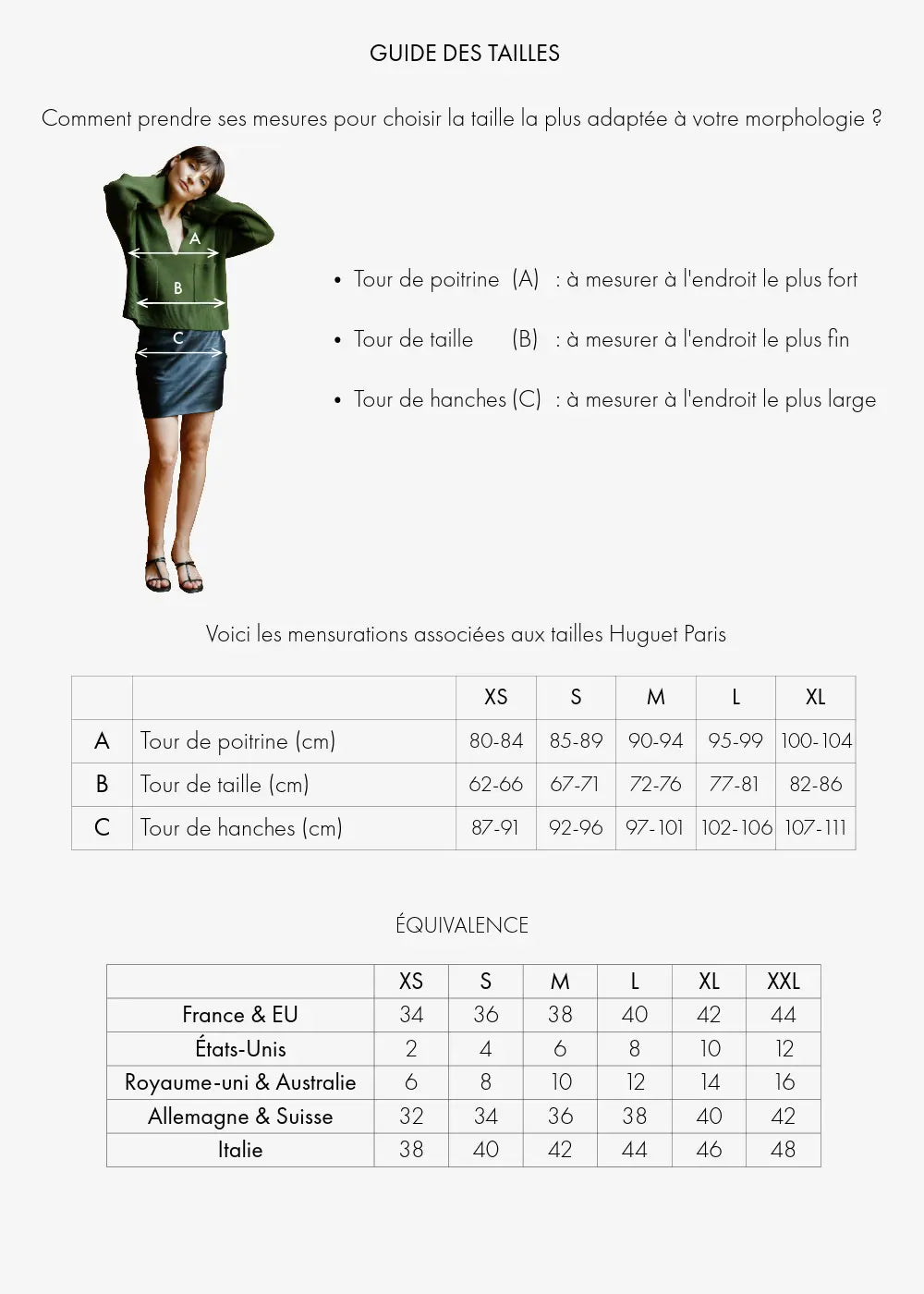 Guide des tailles — PULL SANS MANCHE EN LAINE MERINOS EXTRA-FINE BLEU MARINE - INES