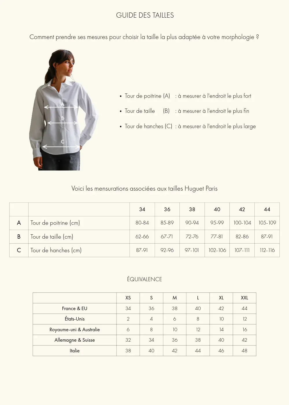 Guide des tailles — ORGANIC COTTON POPLIN SHIRT – SUZANNE
