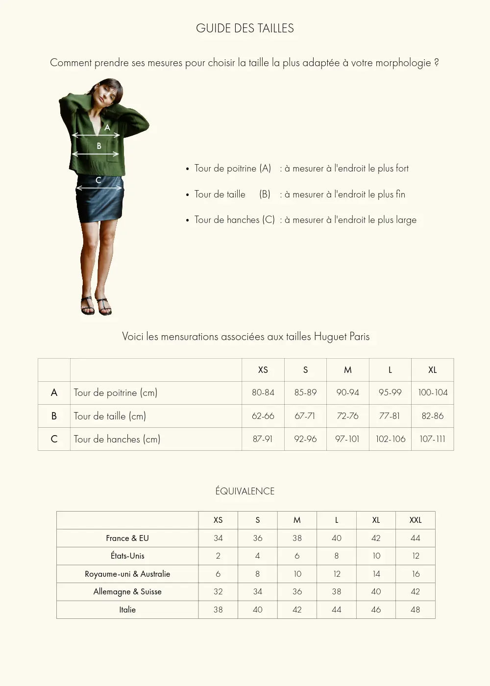 Guide des tailles — CARDIGAN EN LAINE MERINOS EXTRA-FINE ET LAINE DE YAK BEIGE - LOUISE
