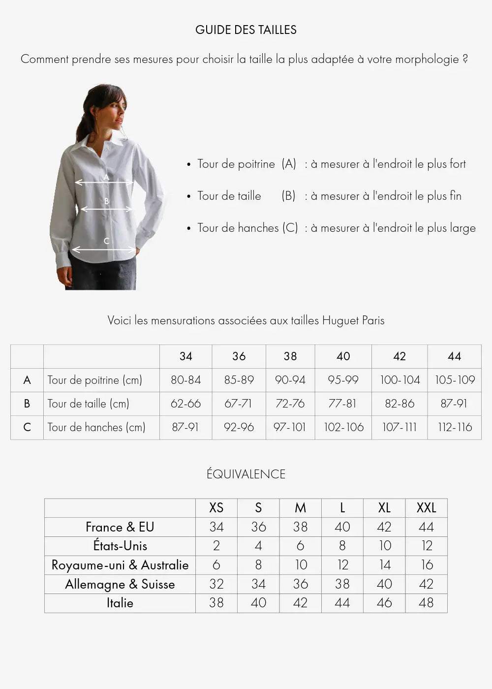 Guide des tailles — WHITE ORGANIC COTTON POPLIN SHIRT – EMY