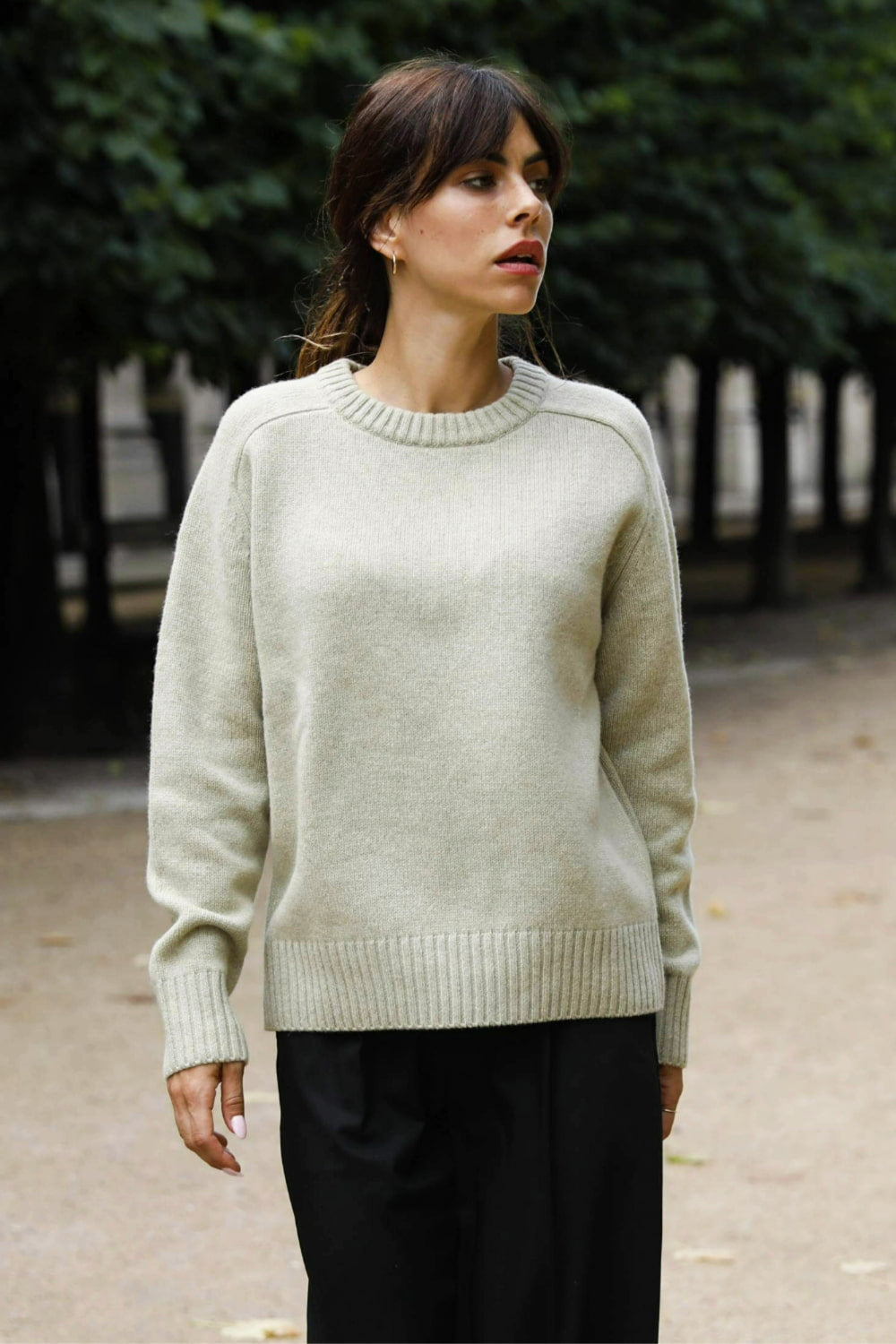 PULL COL ROND EN LAINE MERINOS EXTRA-FINE VERT AMANDE - CLEO - Vert amande