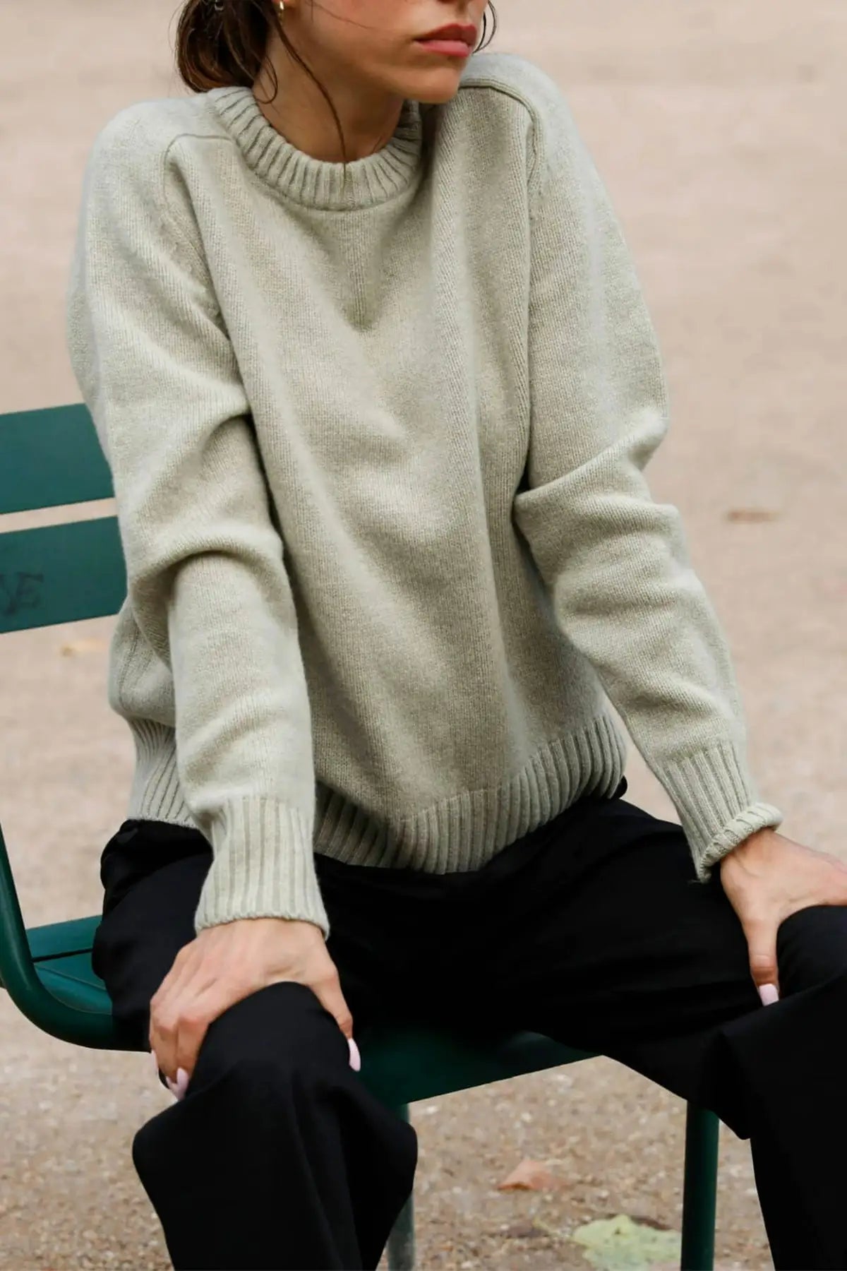 Pull col rond laine mérinos vert amande