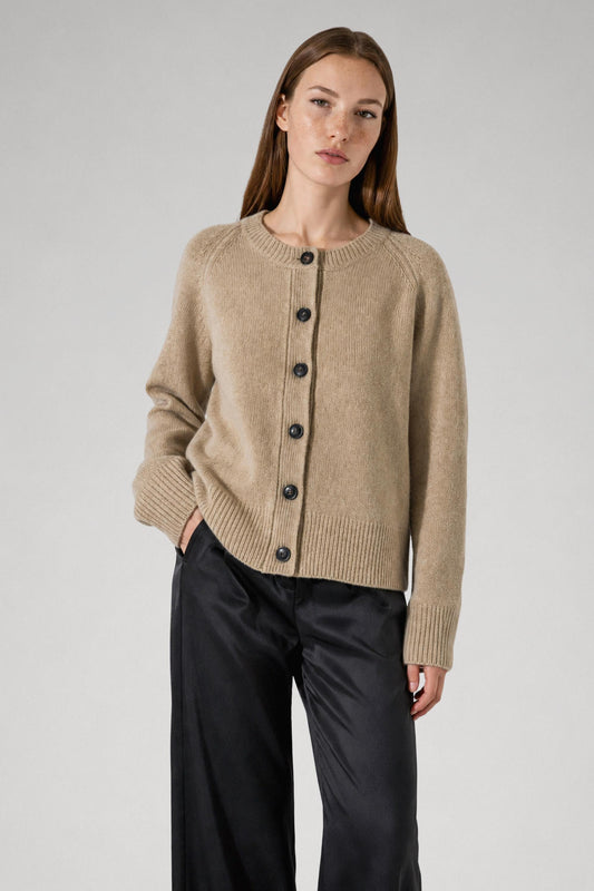 Cardigan en laine mérinos et laine de yak beige - Louise