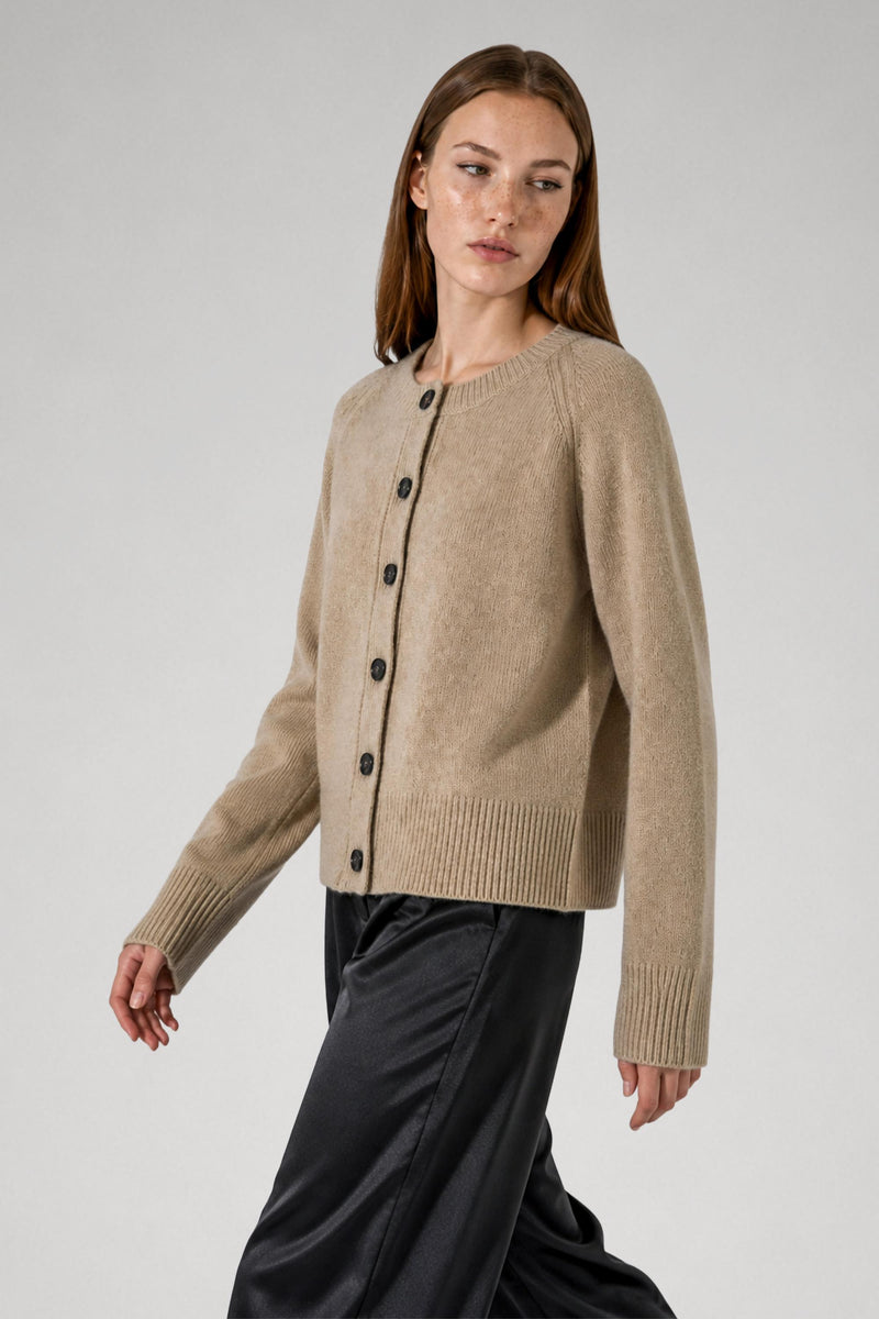 Cardigan en laine mérinos et laine de yak beige - Louise