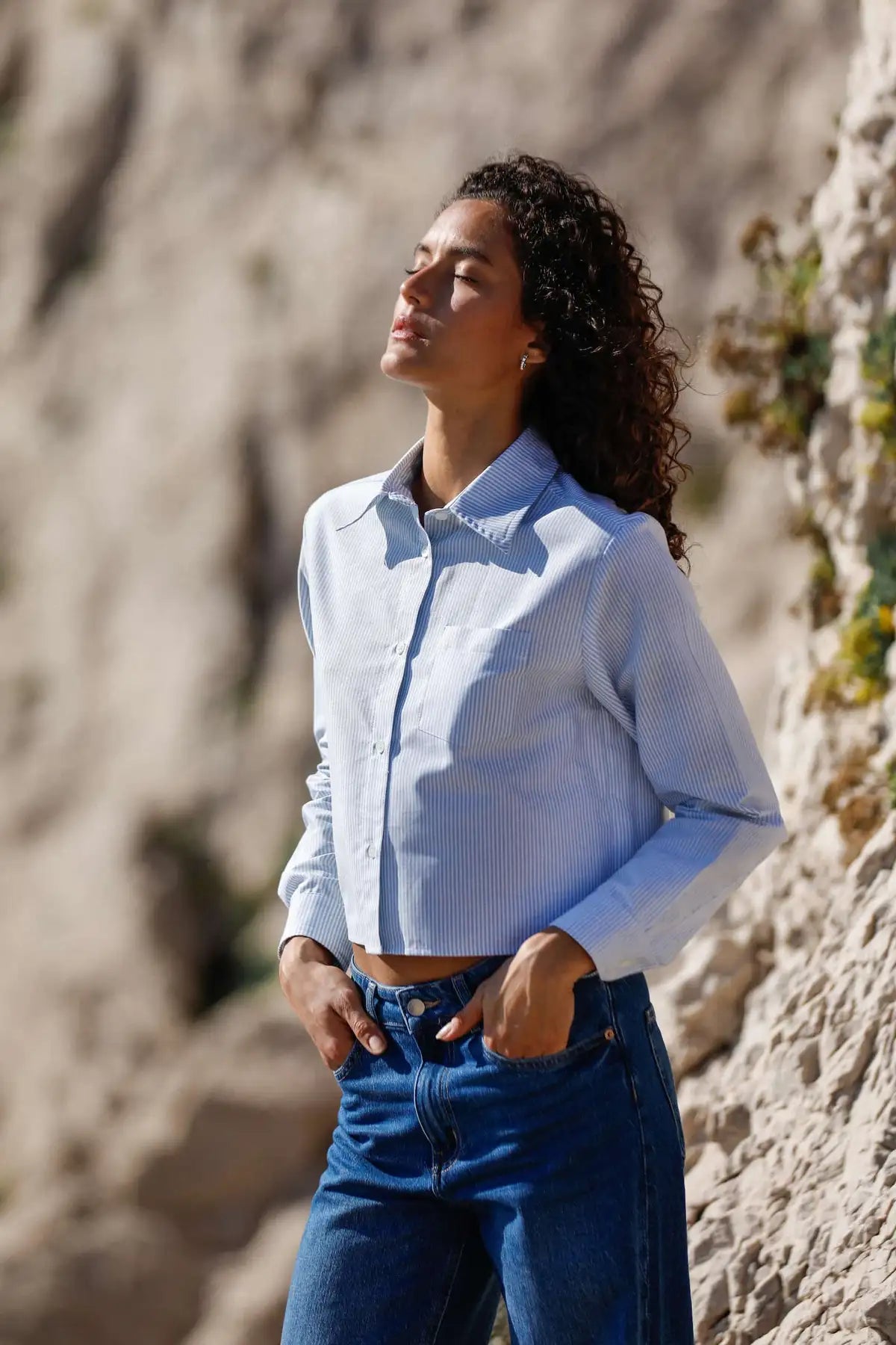 Chemise courte coton rayé vert vue de profil