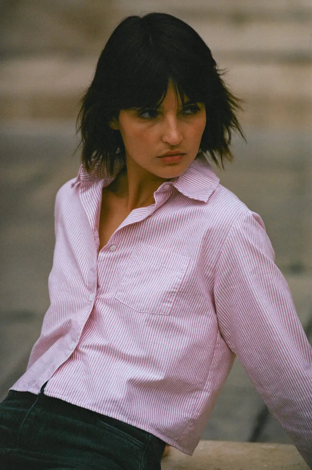 CROPPED ORGANIC COTTON SHIRT – ALMA - Red and white stripes