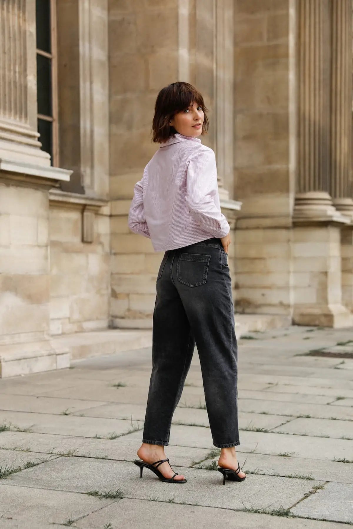 Chemise courte coton rayé rouge vue de dos