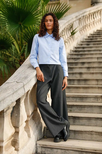 Chemise courte coton bleu vue d'ensemble