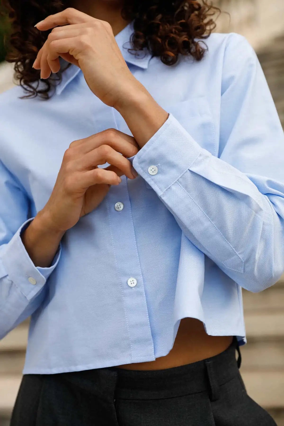 Chemise courte coton bleu zoom détail