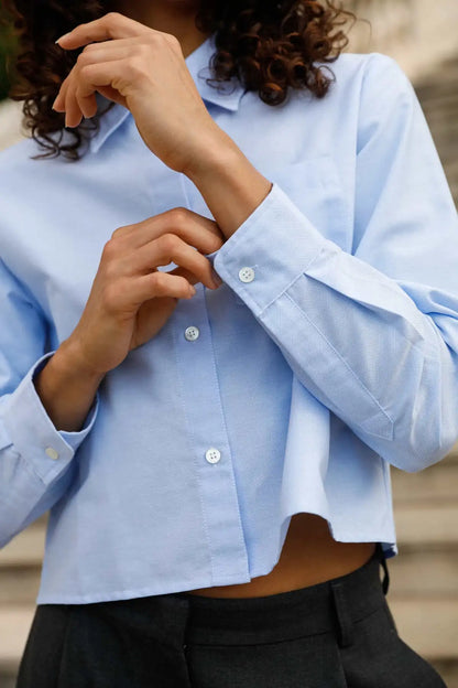 Chemise courte coton bleu zoom détail