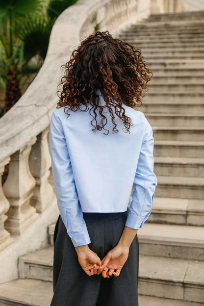 Chemise courte coton bleu vue de dos