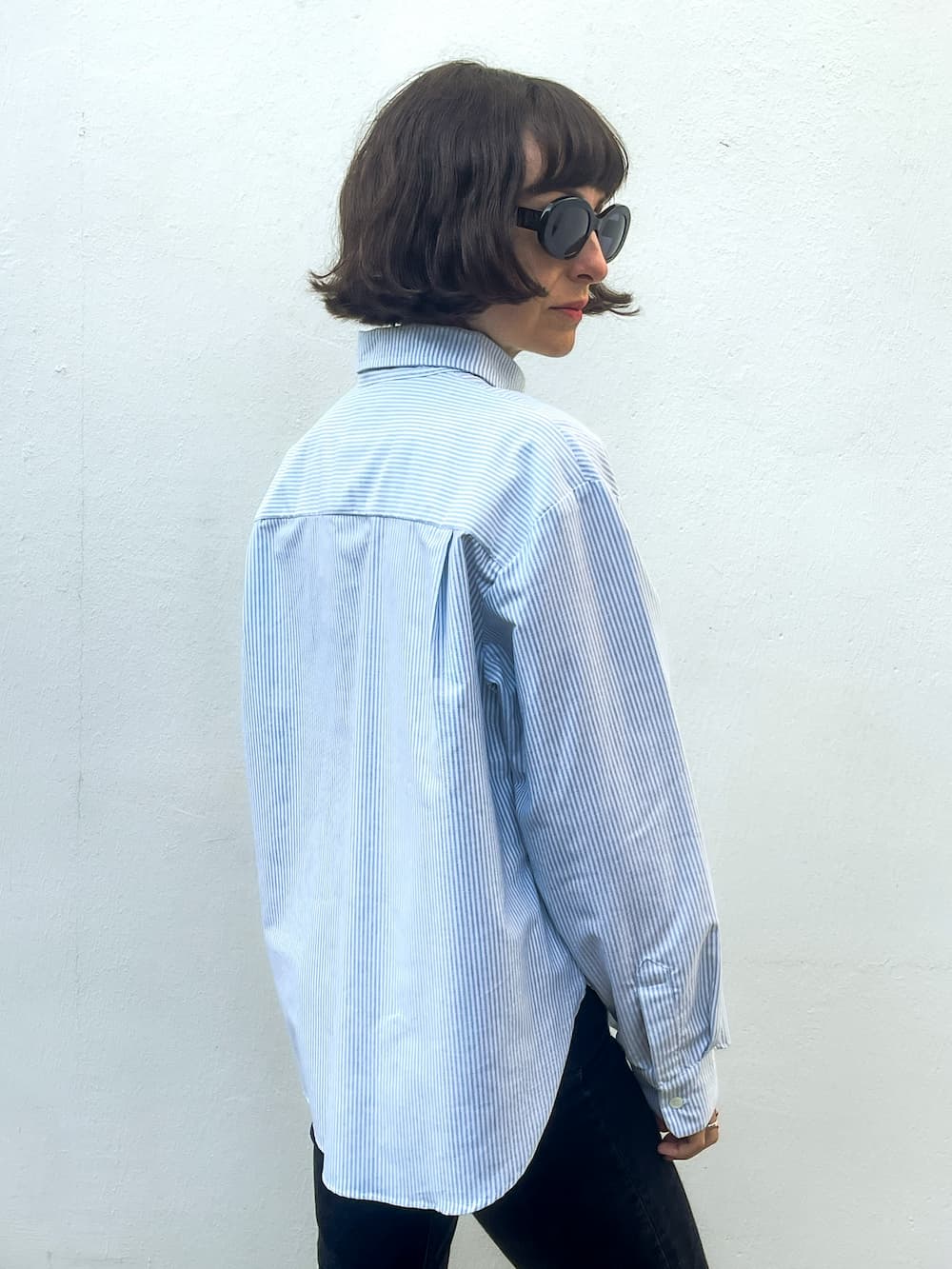 Chemise Billie oversized en coton bio rayé vert – vue dos – Huguet Paris
