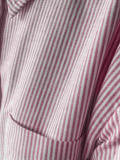 Chemise courte coton rayé rouge zoom matière