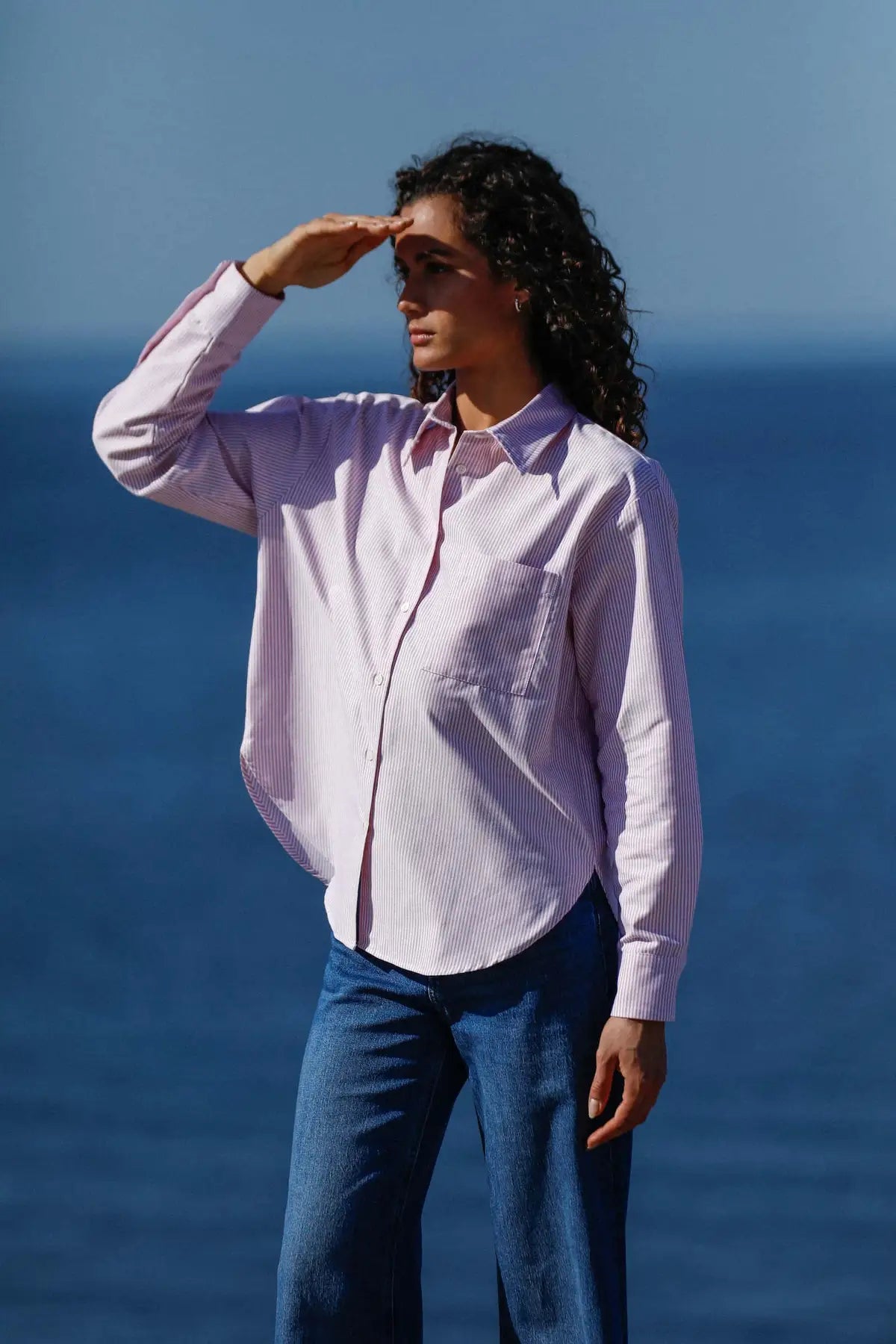 Chemise oversize rayé rouge coton biologique