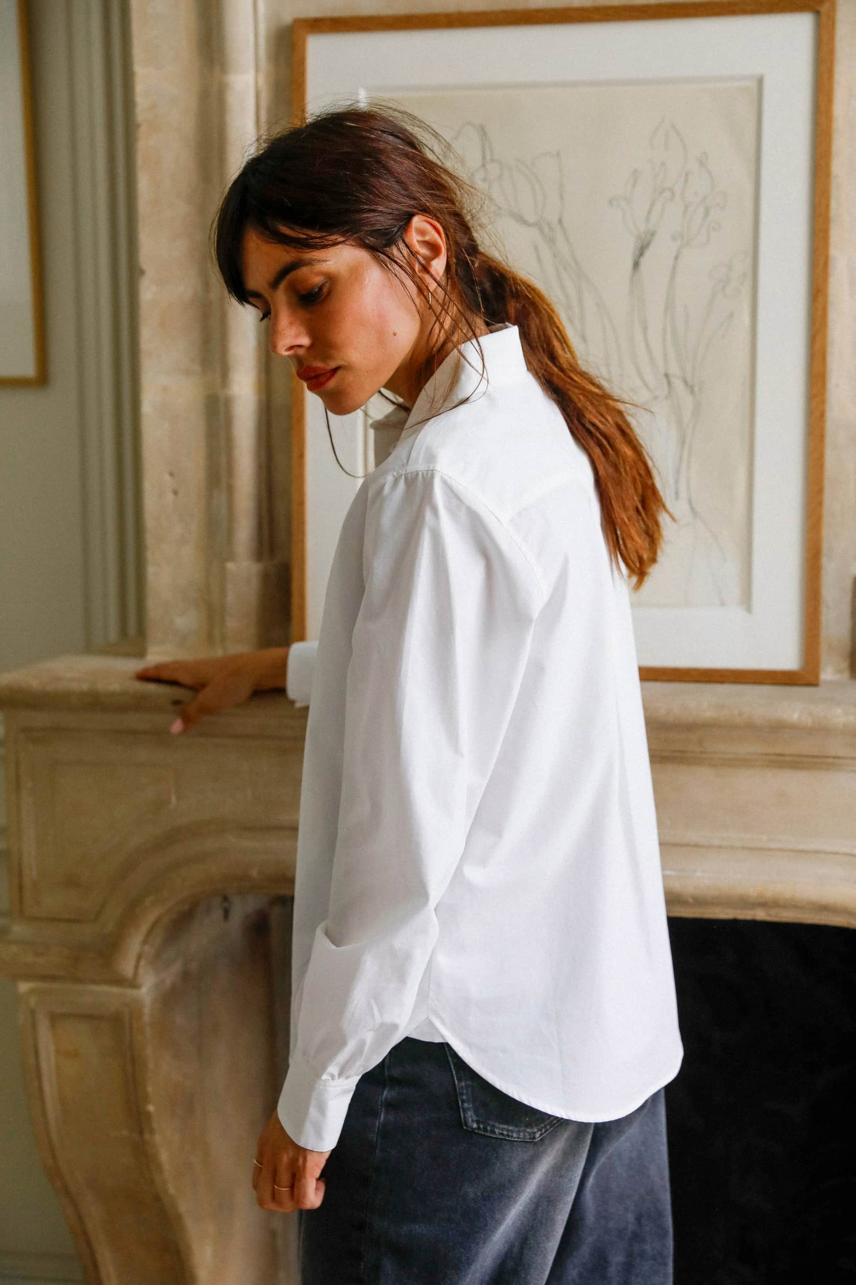 Chemise blanche coupe ample en popeline de coton bio - Emy - Huguet Paris