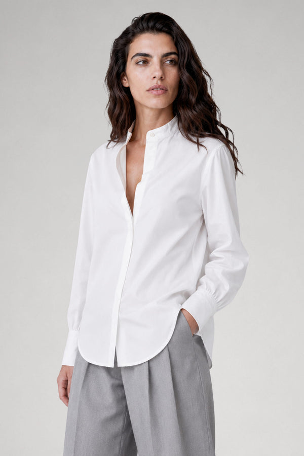 Chemise blanche col officier en popeline de coton - Giulia