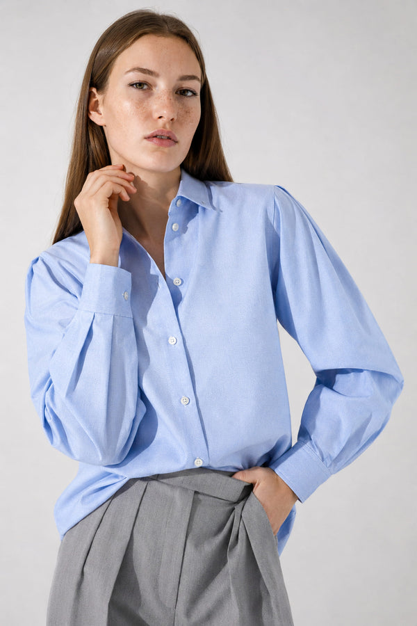 Chemise bleue manches ballon en coton - Isaure