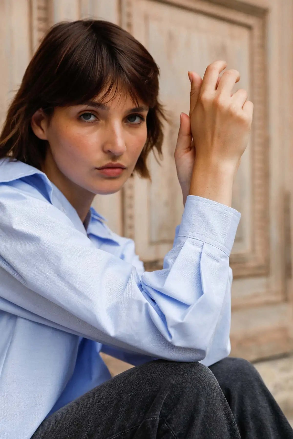 Chemise manches ballon coton vue de profil