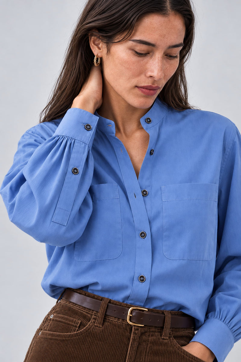 Chemise col officier en popeline de coton - Suzanne