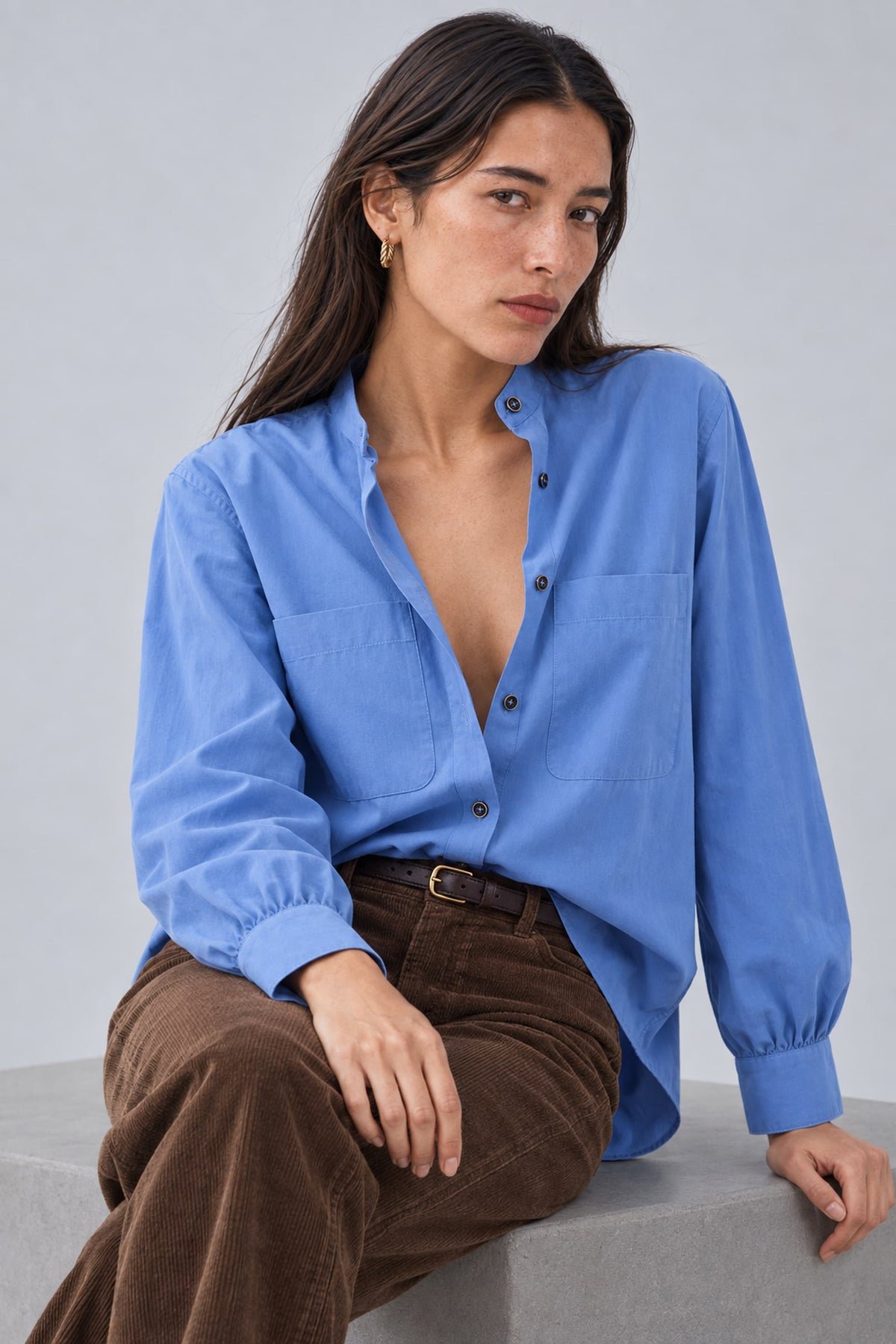 Chemise col officier en popeline de coton - Suzanne
