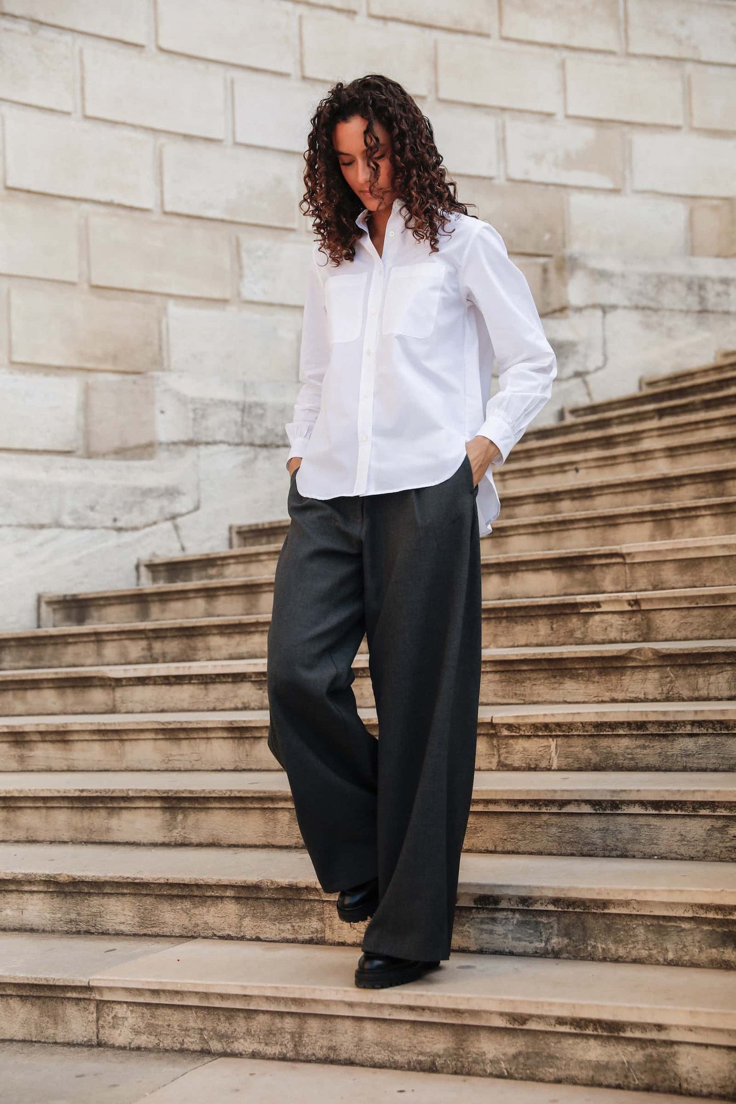 Chemise avec fronces en popeline de coton bio - Suzanne - Huguet Paris
