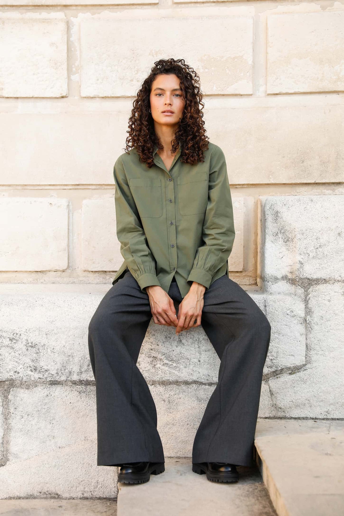 Chemise avec fronces en popeline de coton bio - Suzanne - Huguet Paris