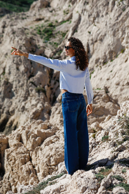 Chemise rayée bleue et blanche pour femme en coton 