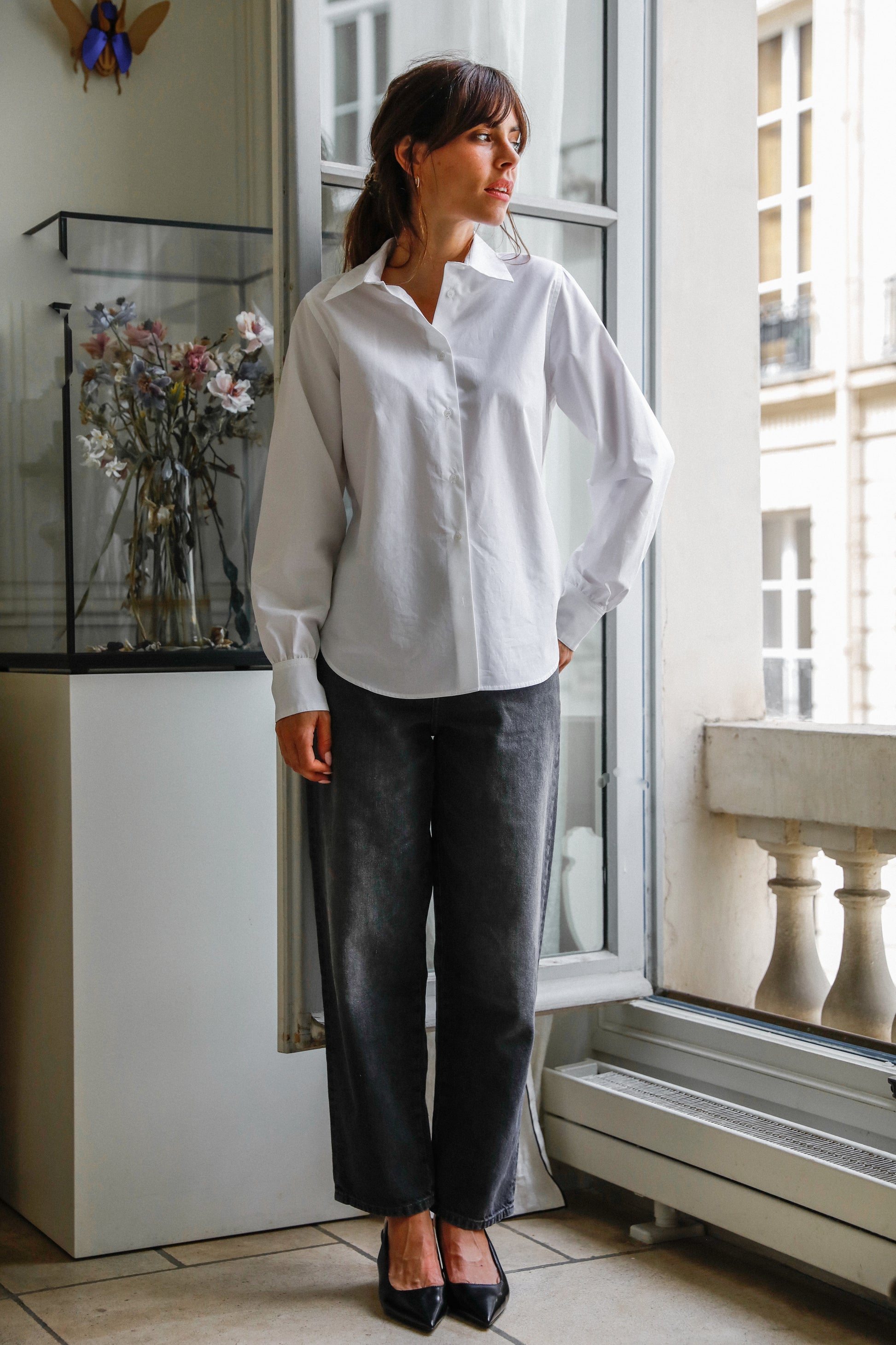 chemise blanche de qualité pour femme en coton 